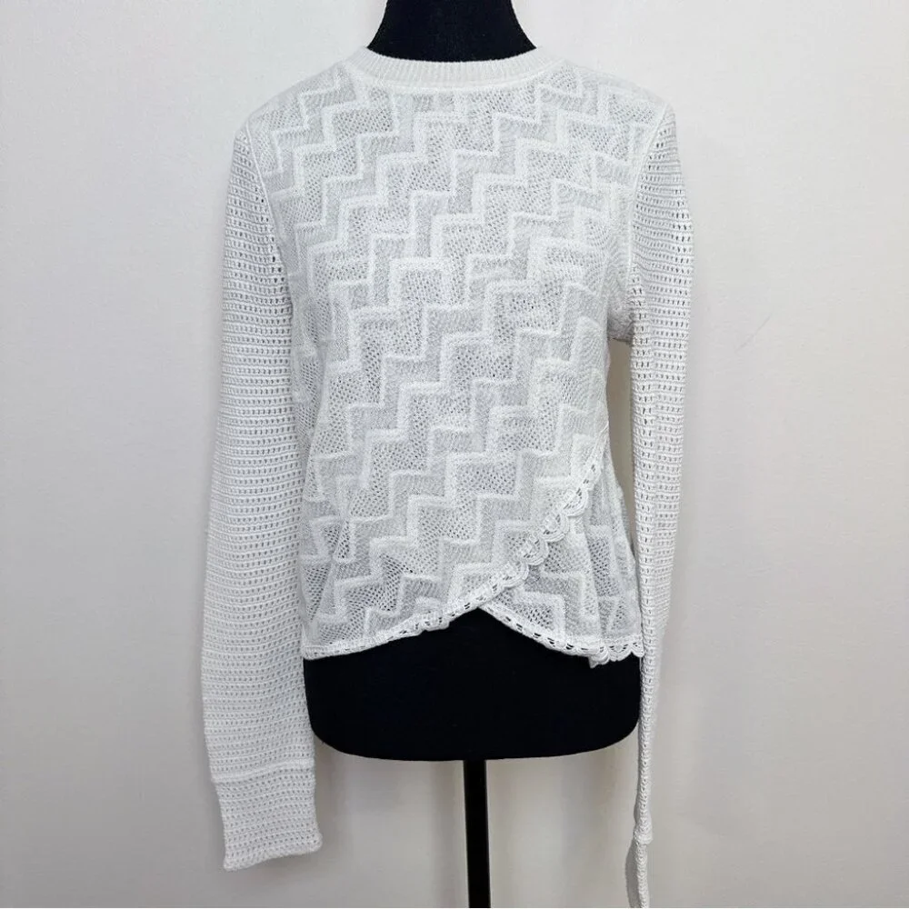 Free People Womens Medium Ivory Crochet Semi Sheer Long Sleeve Boxy